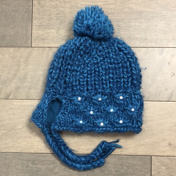 Chaos Ocean Blue Sparkle Knitted Winter Hat with Pompom & Sparkles - Picture 3 of 5